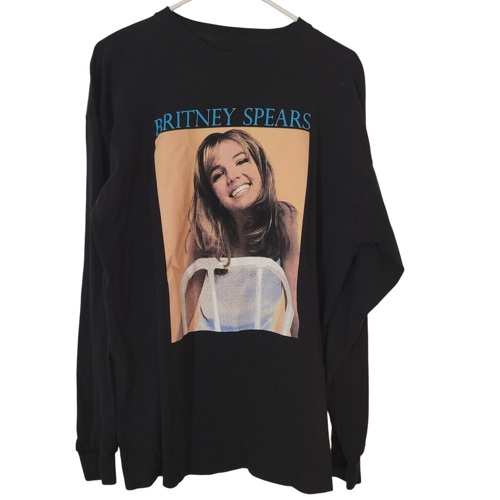 Britney Spears Long Sleeve T Shirt Black Photo Graphic 1XL Y2K‎ Pop Star Music
